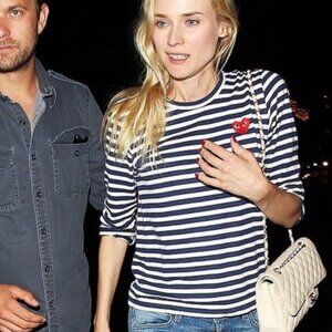 Comme Des Garcons Play Heart Patch Striped T- Shirt Size XL